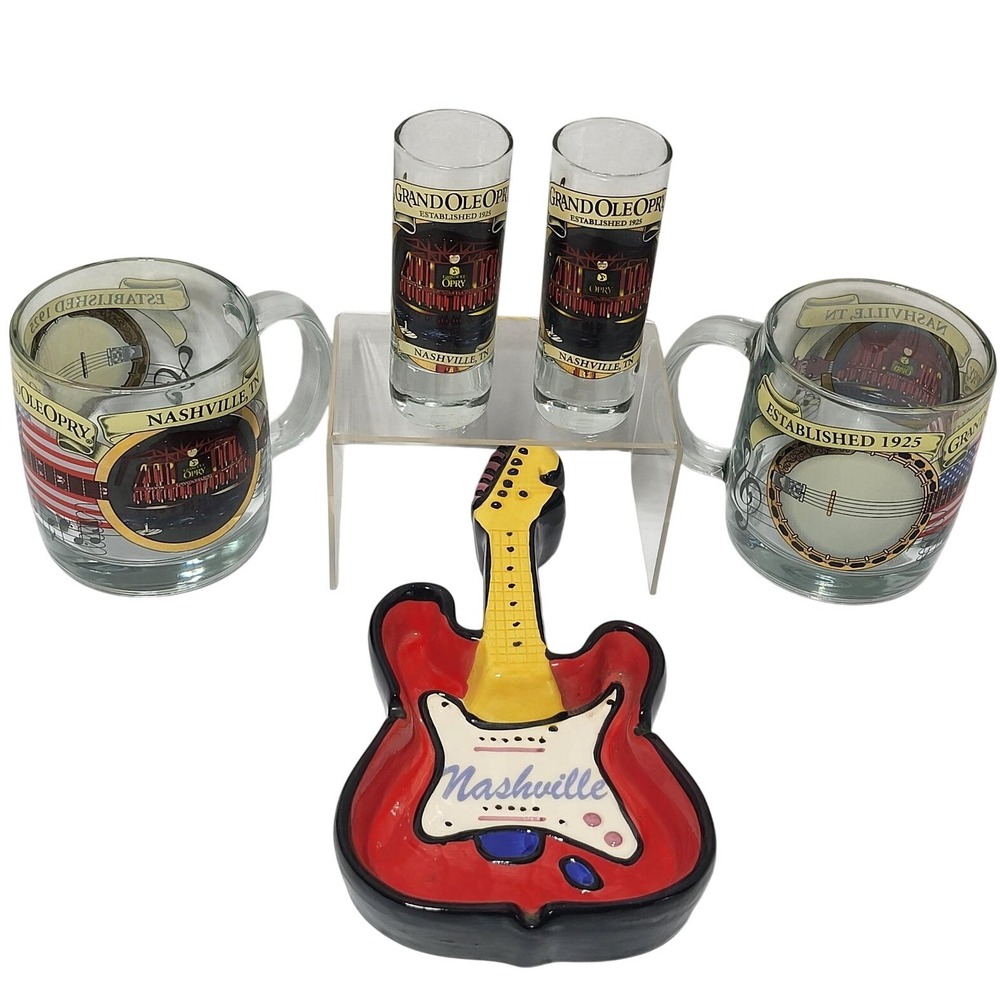 Grand Ole Opry Nashville Souvenir Set Mugs Shot Glasses Guitar‎ Ash Tray 5pc